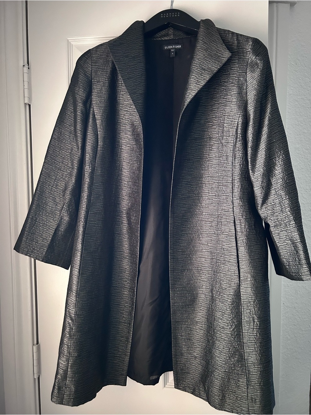 Eileen Fisher Shimmery Charcoal Open-Front Blazer Coat